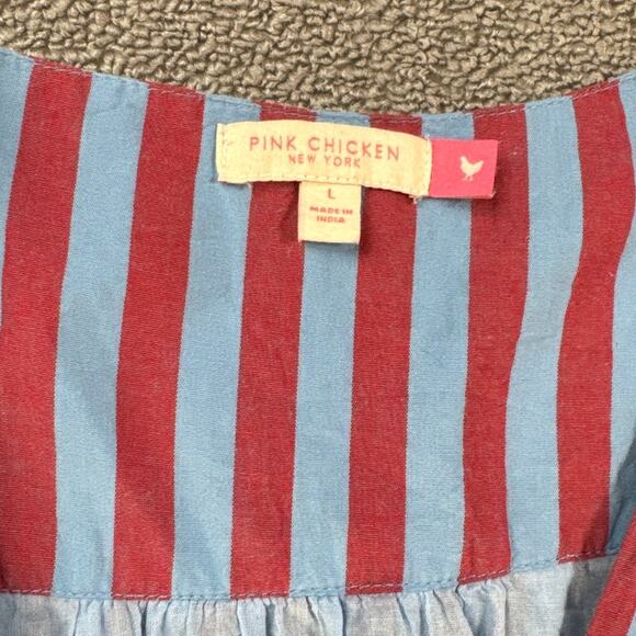 Pink Chicken Dress Womens Large Button Front Midi Striped Trad Wife Cottage - Picture 6 of 11